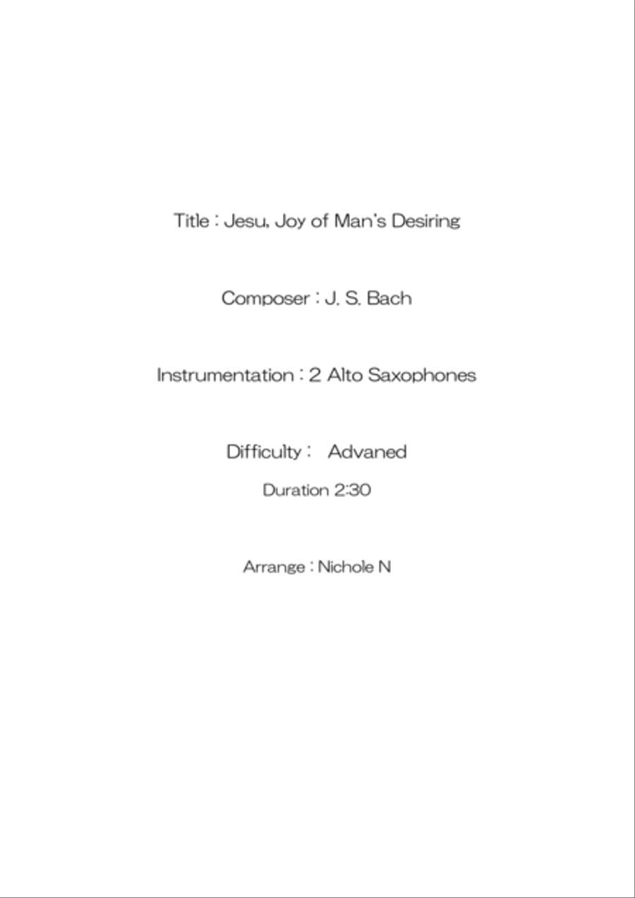 Jesu, Joy of Man's Desiring for 2 Also-Sax in original key Woodwind Ensemble scores gallery preview page 2