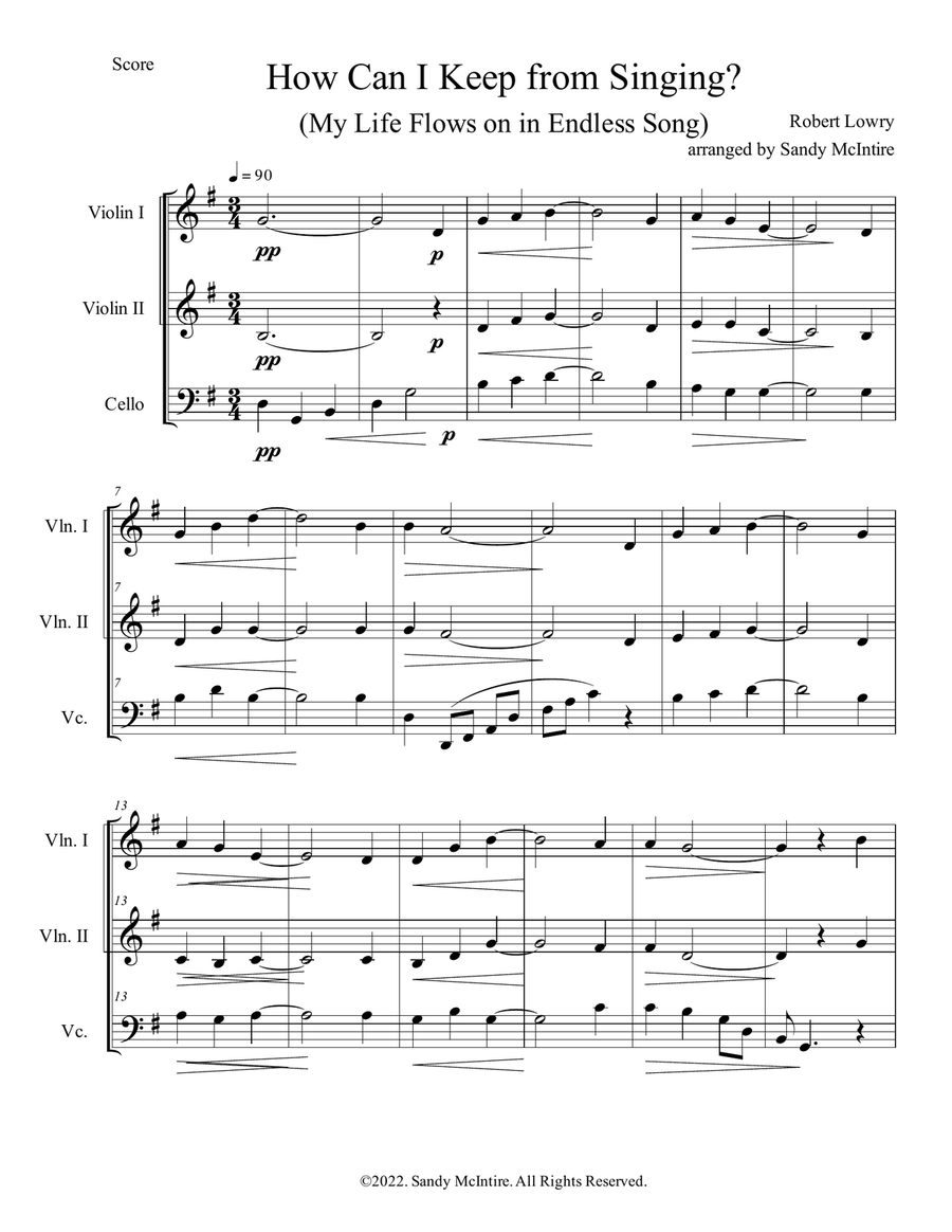 How Can I Keep from Singing String Trio scores gallery preview page 1
