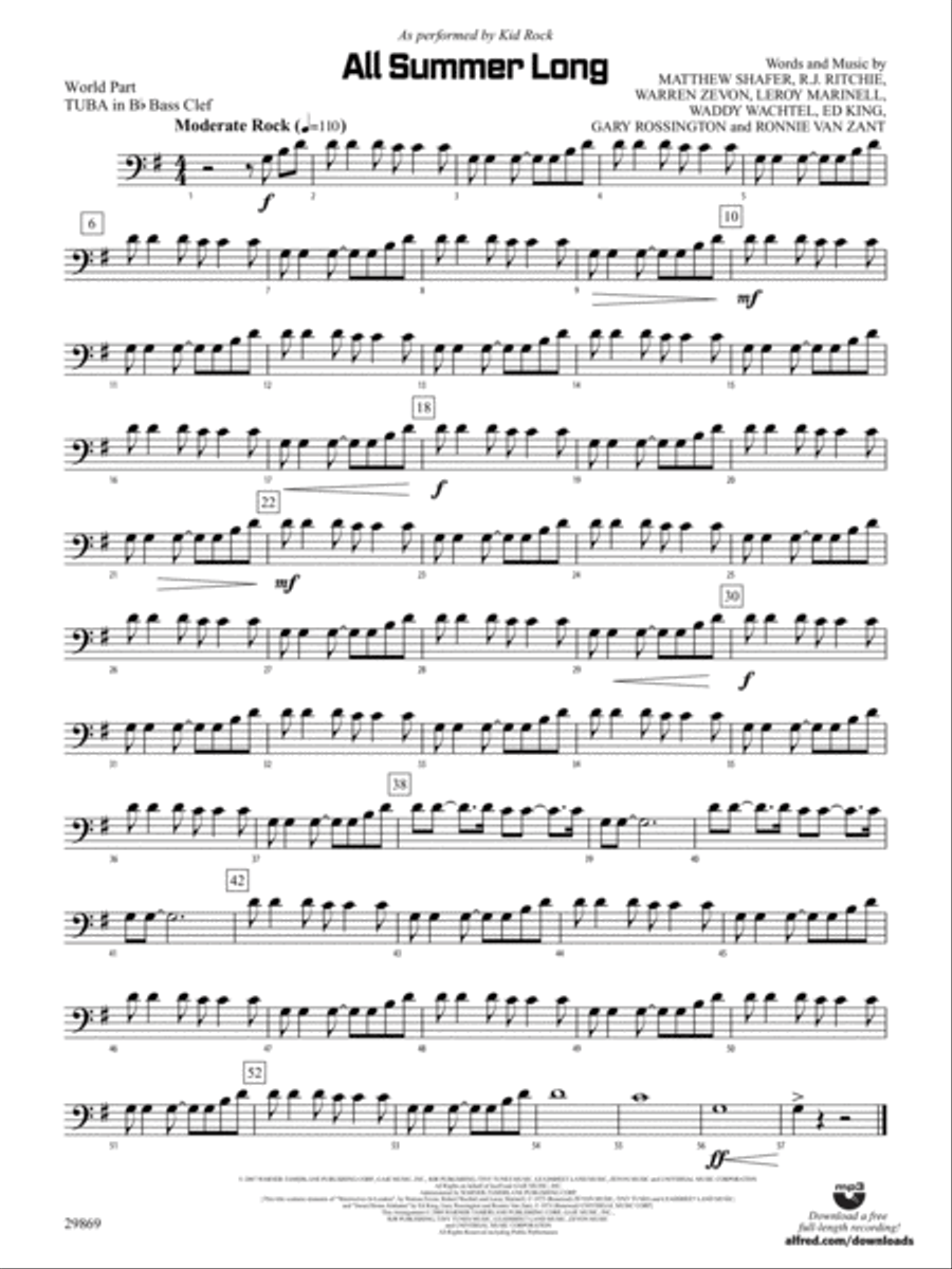 All Summer Long: (World Part) B-flat Tuba B.C. Concert Band scores gallery preview page 1
