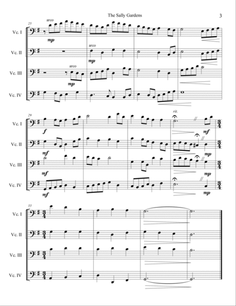 The Sally Gardens for Cello Quartet Cello Solo scores gallery preview page 4