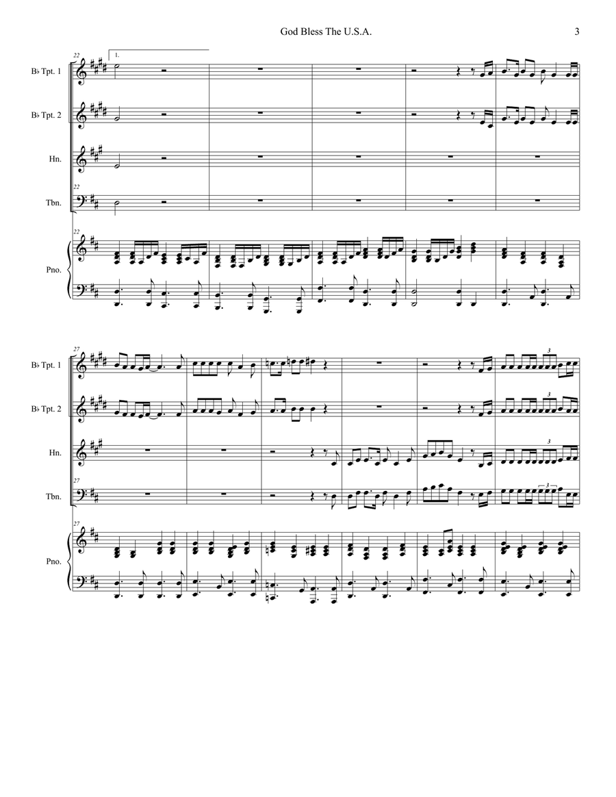God Bless The U.S.A. Brass Ensemble scores gallery preview page 3