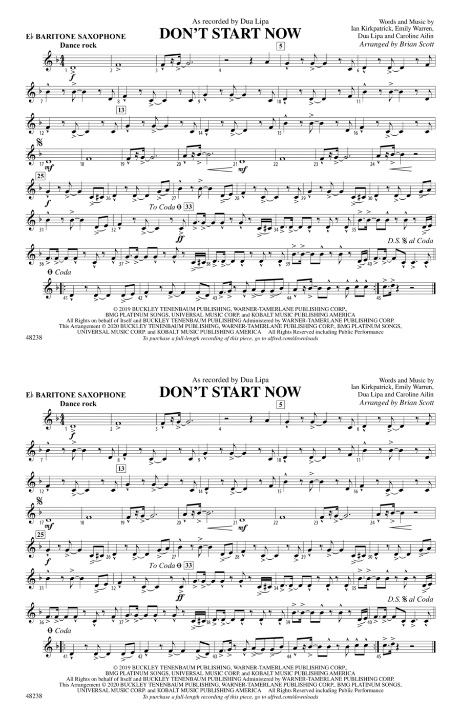 Don't Start Now: E-flat Baritone Saxophone Marching Band scores gallery preview page 1