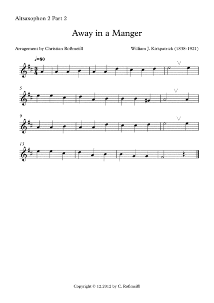 Away in The Manger for Saxophonquartet Woodwind Quartet scores gallery preview page 6