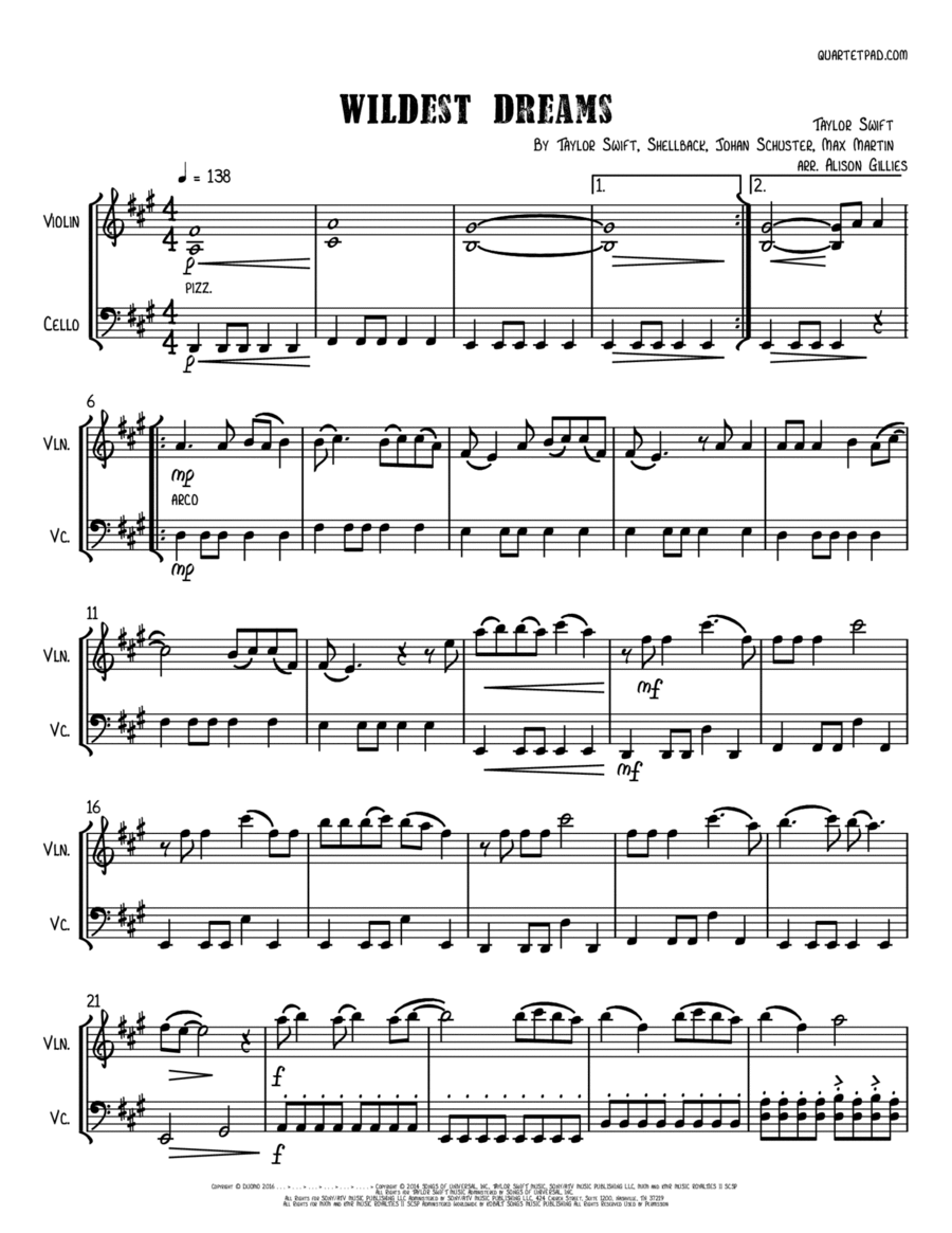 Wildest Dreams String Duet scores gallery preview page 1