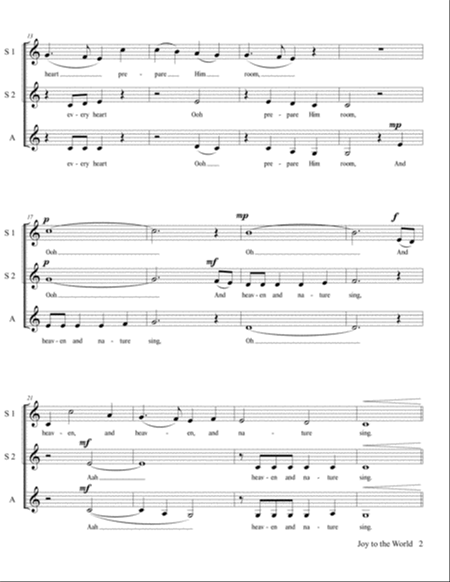 JOY TO THE WORLD - SSA A Cappella SSA scores gallery preview page 3