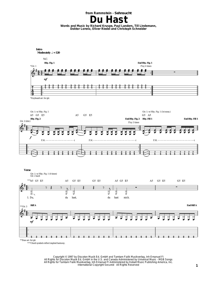 Du Hast Acoustic Guitar scores gallery preview page 1