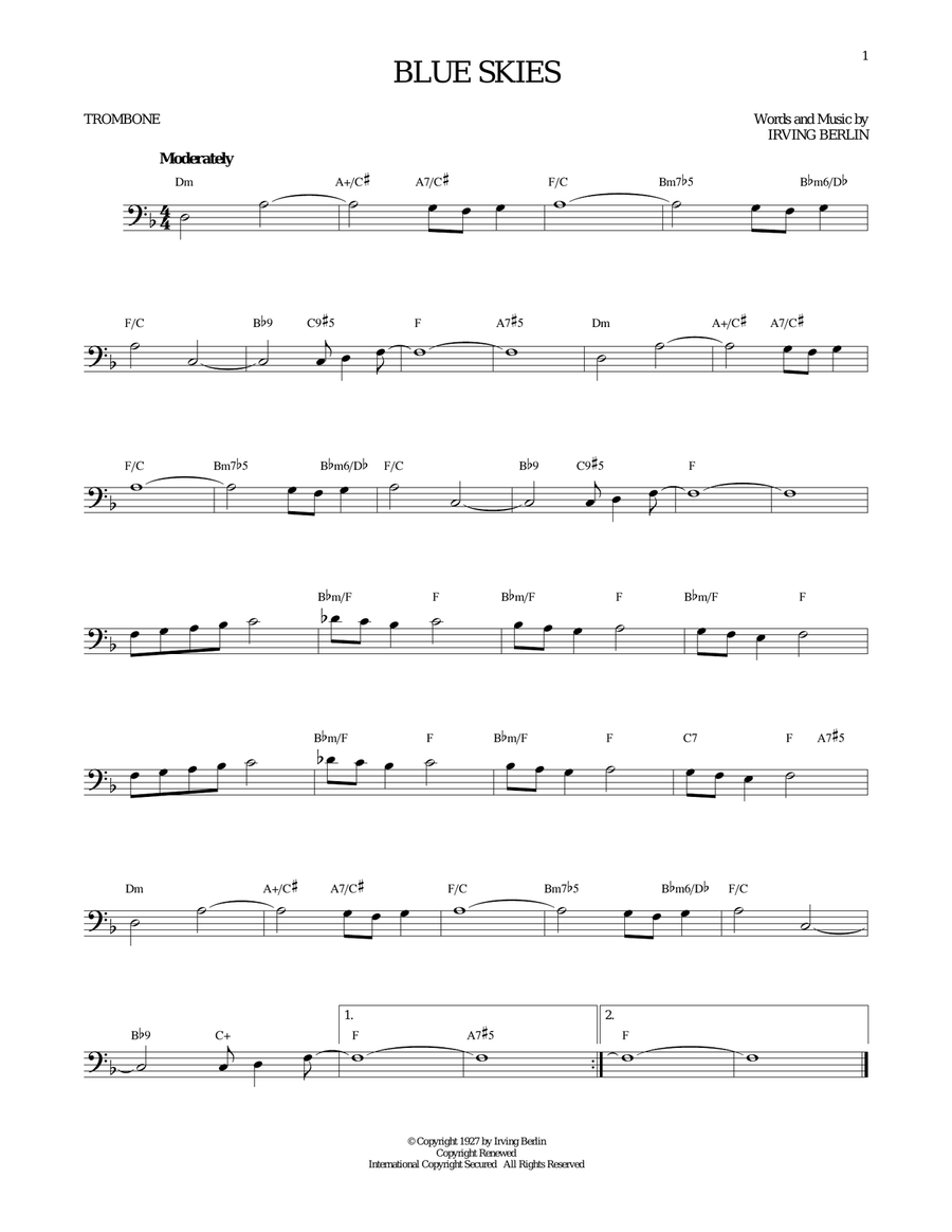 Blue Skies Blue Skies Trombone Solo scores gallery preview page 1