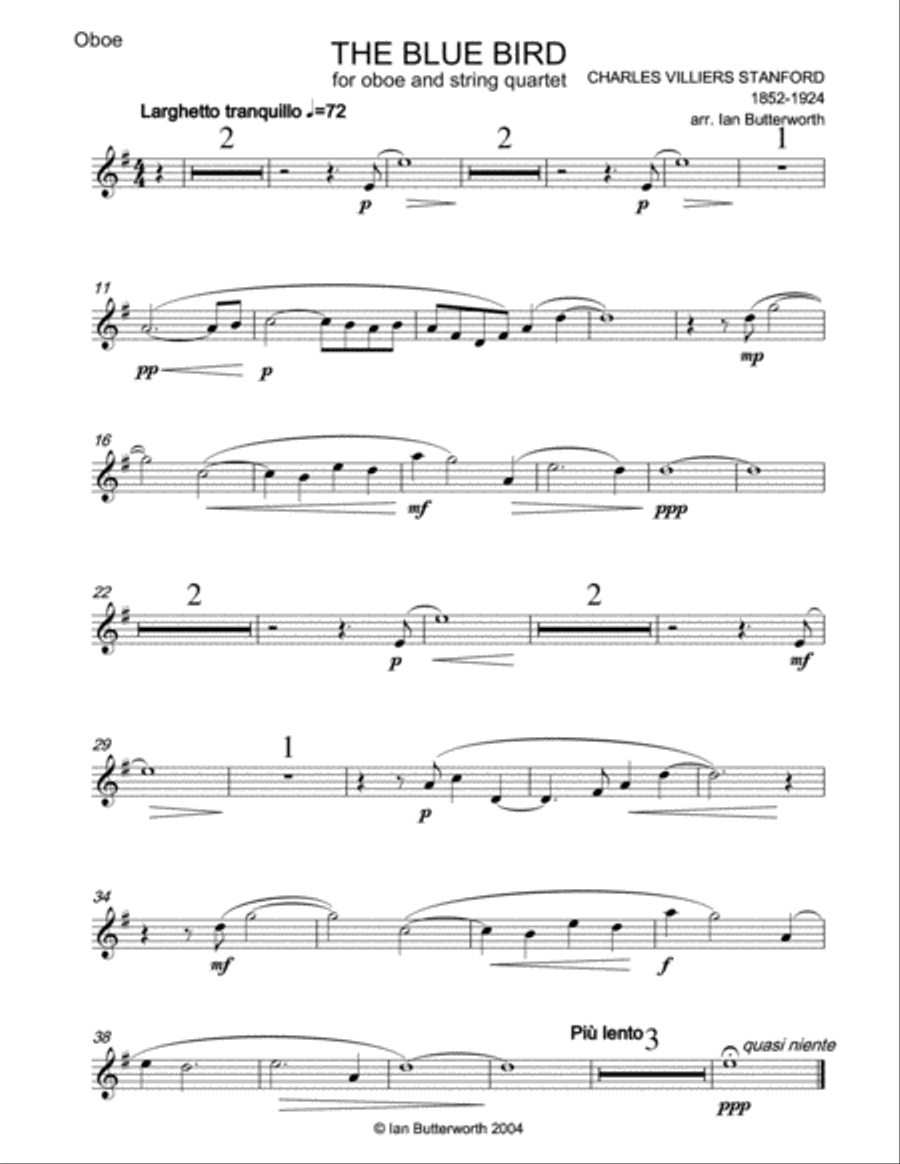 STANFORD The Blue Bird for oboe and string quartet Chamber Orchestra scores gallery preview page 5