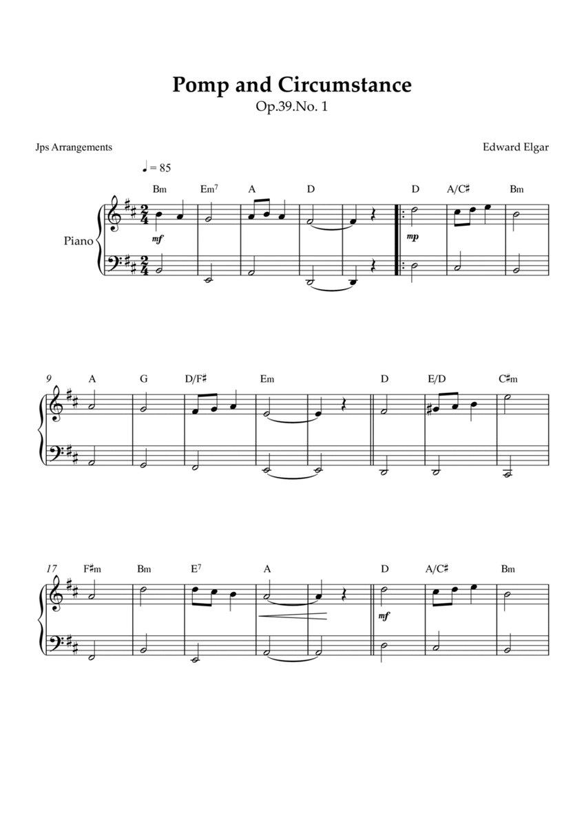 Pomp and Circumstance no. 1 for piano in D major image number null