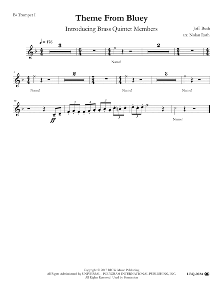 Bluey Theme Song Brass Quintet - Digital Sheet Music