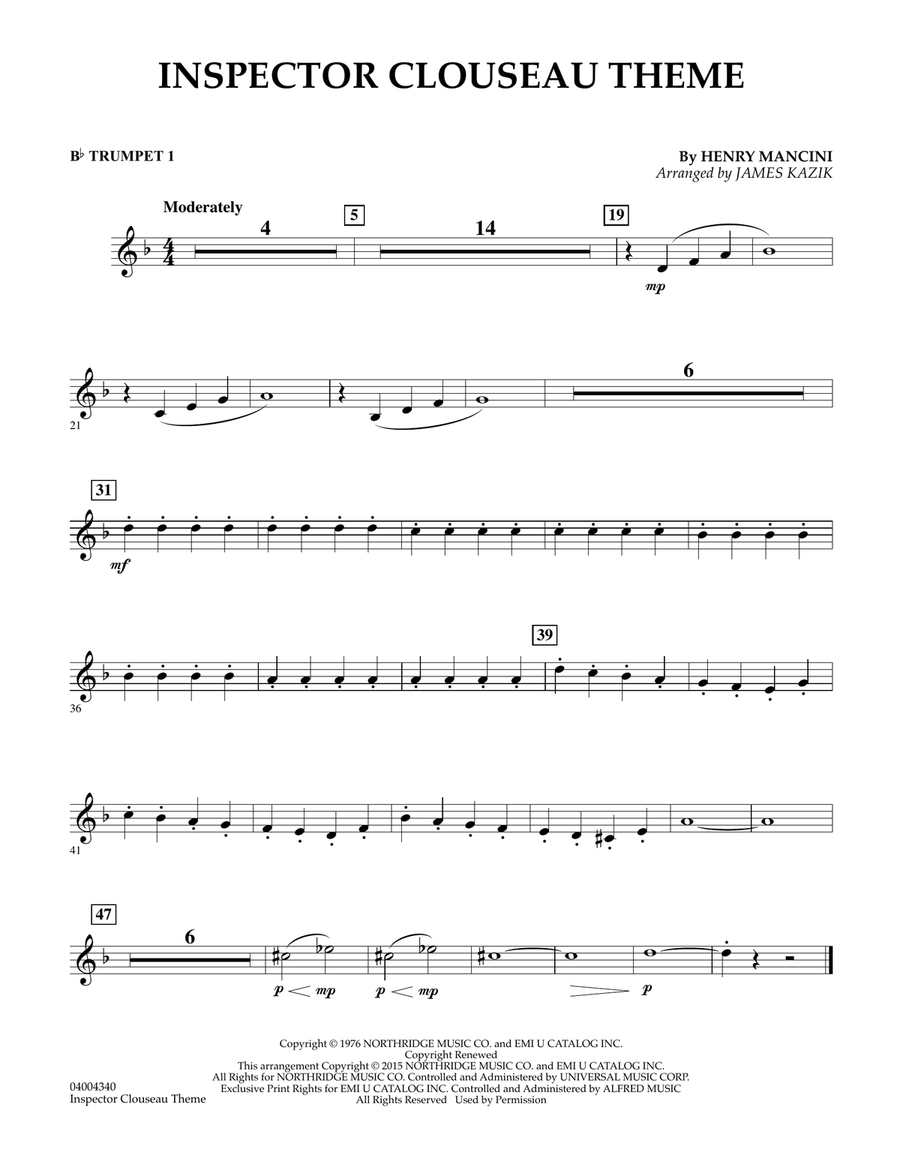 Inspector Clouseau Theme (from The Pink Panther Strikes Again) - Bb Trumpet 1 Concert Band scores gallery preview page 1