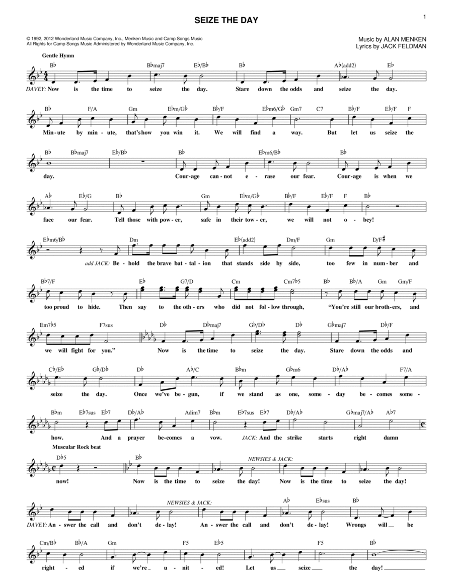 Seize The Day (from Newsies The Musical) Voice scores gallery preview page 1