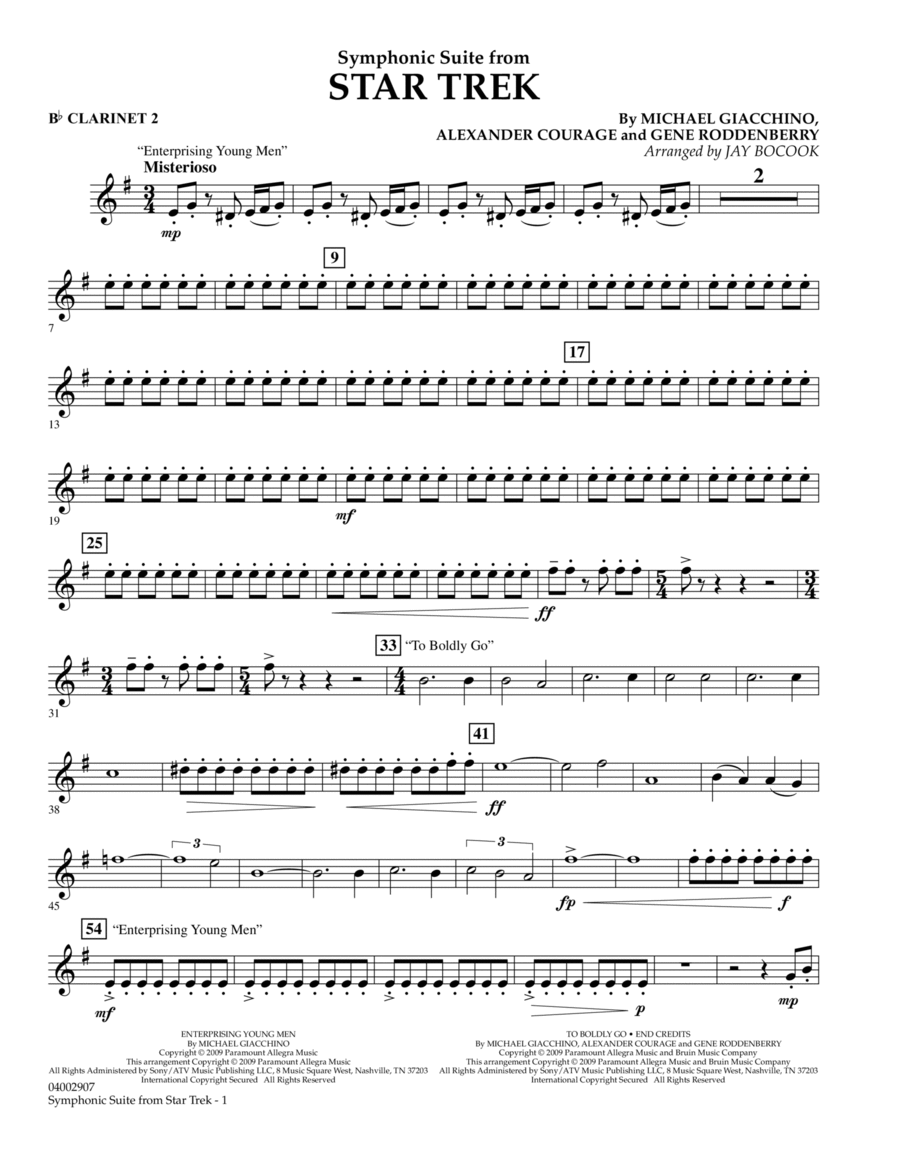 Symphonic Suite from Star Trek - Bb Clarinet 2 B-Flat Clarinet scores gallery preview page 1