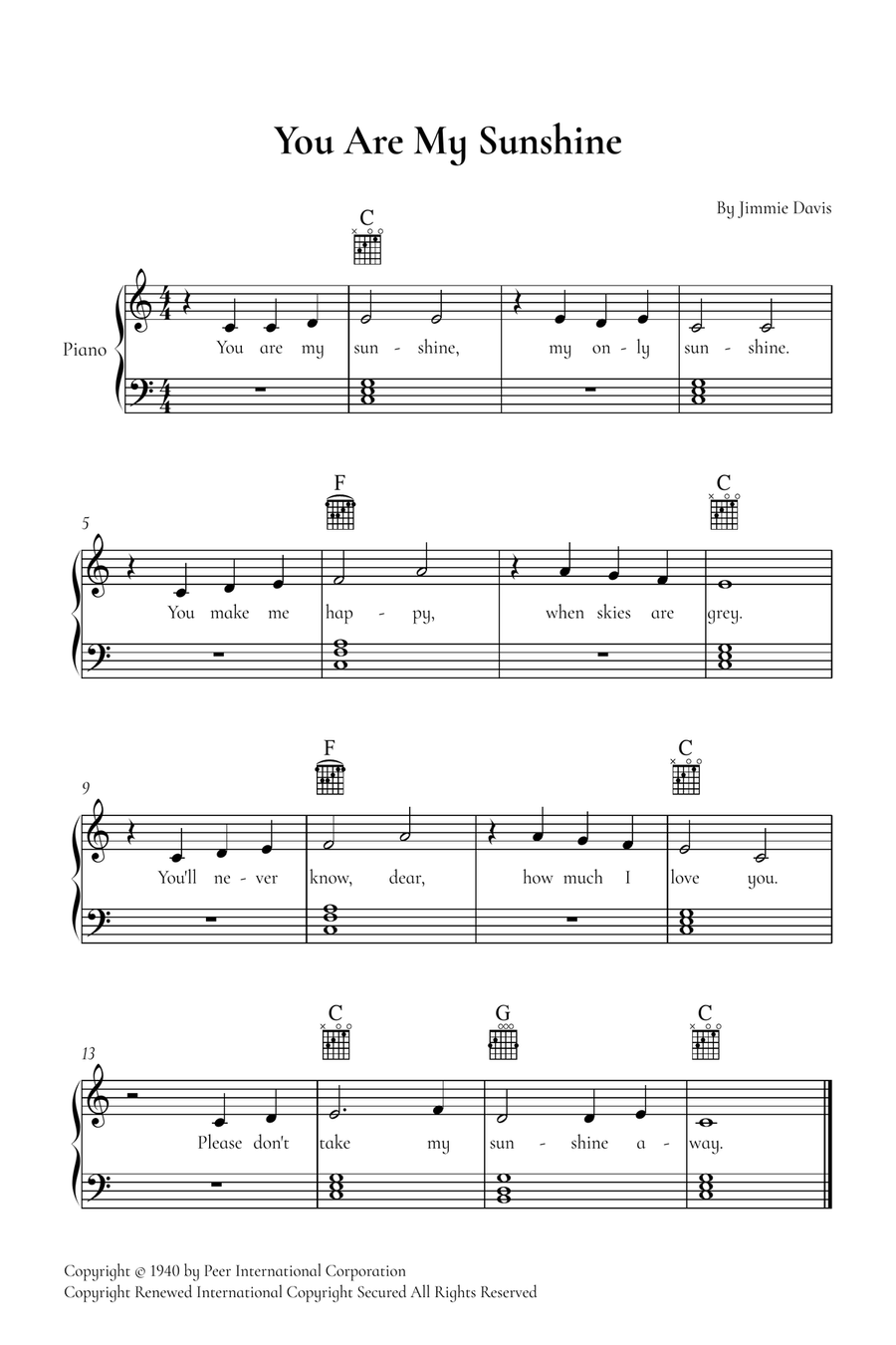 You Are My Sunshine Piano, Vocal scores gallery preview page 1