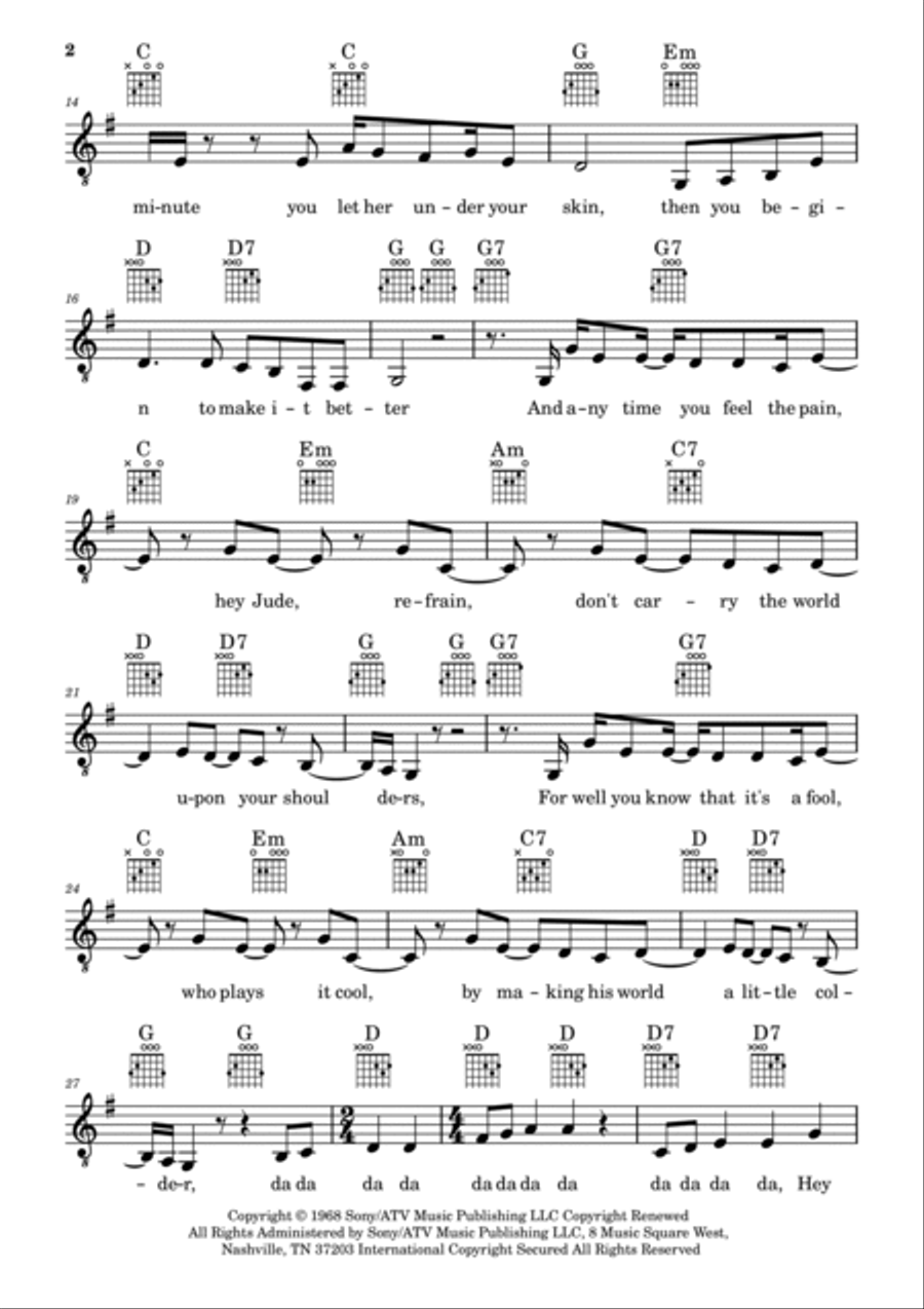 Hey Jude Hey Jude Piano, Vocal, Guitar scores gallery preview page 2