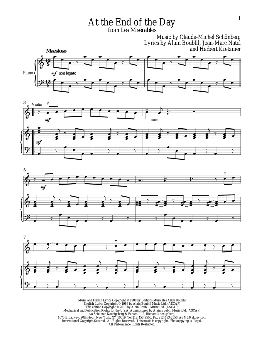 At The End Of The Day (from Les Miserables) Violin Solo scores gallery preview page 1