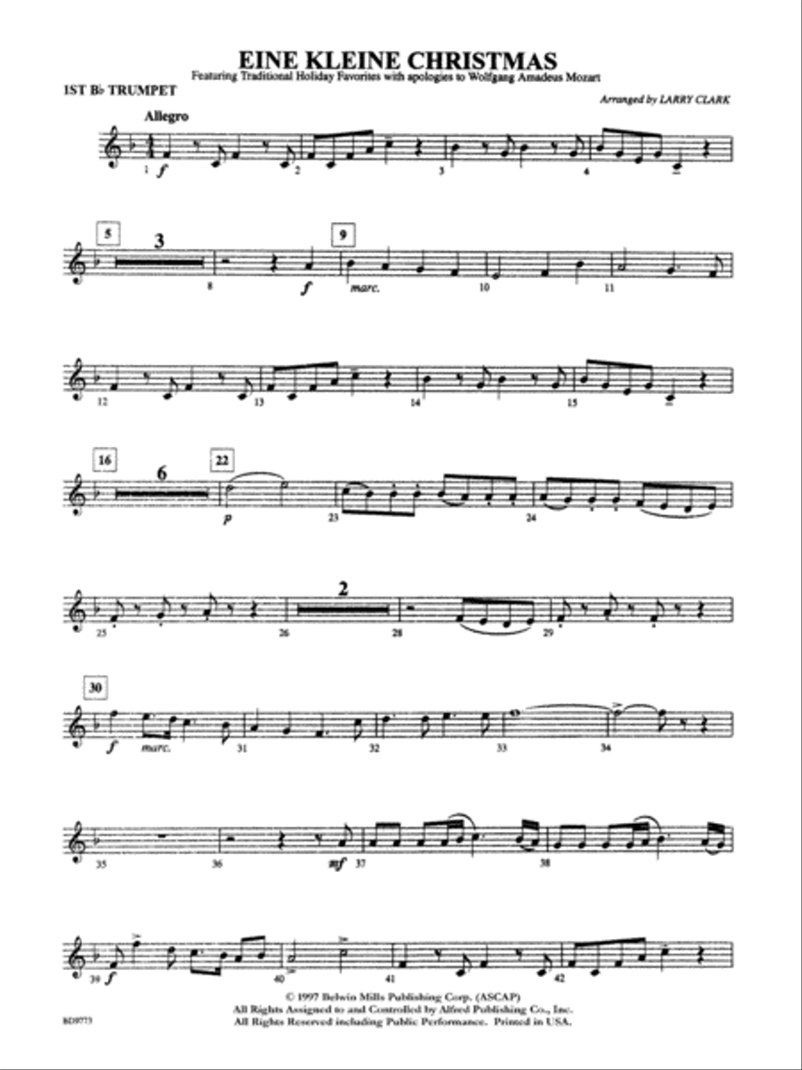 Eine Kleine Christmas (featuring Traditional Holiday Favorites (with apologies to Wolfgang Amadeus Mozart)): 1st B-flat Trumpet Concert Band scores gallery preview page 1