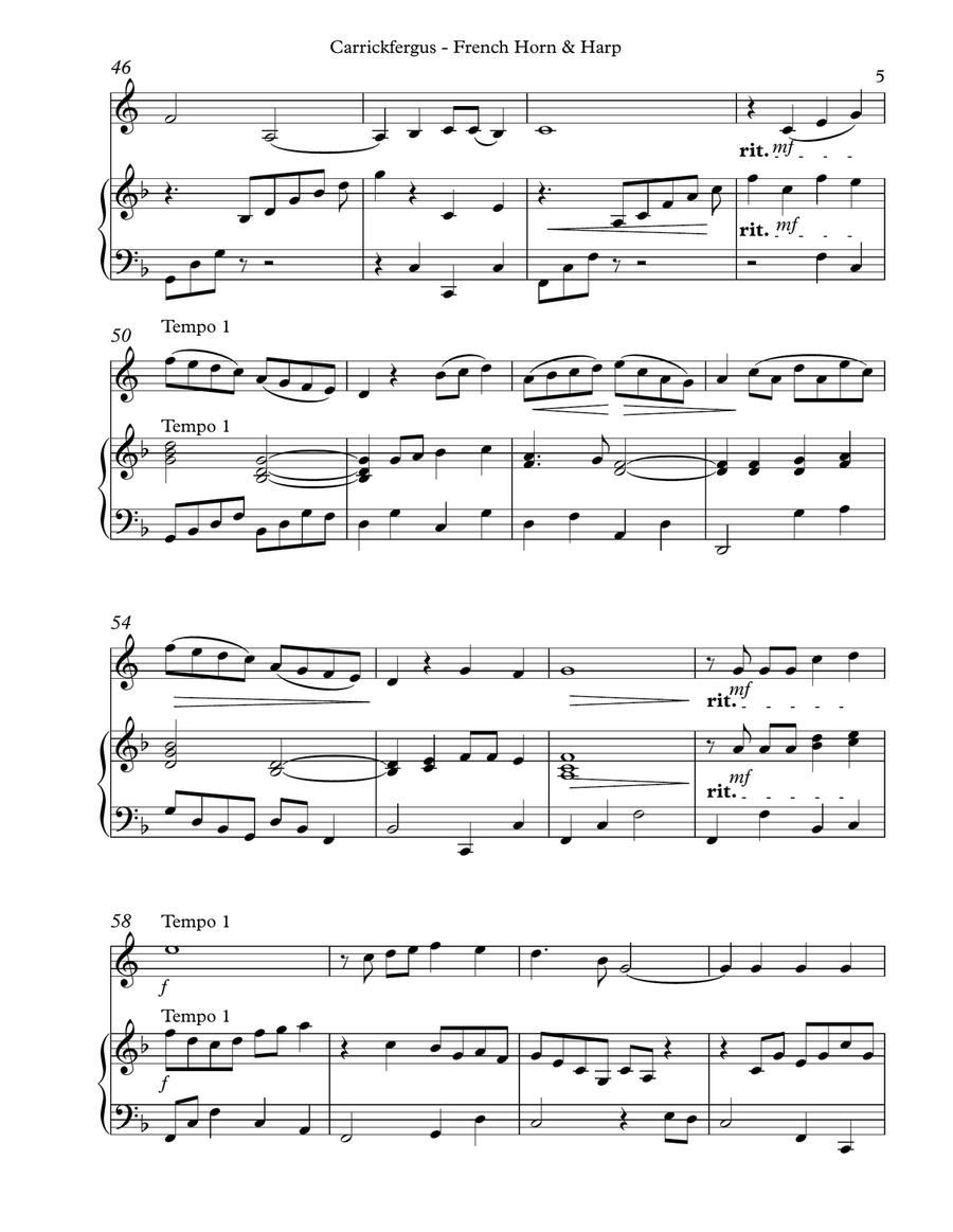 Carrickfergus Duet for Horn in F & Harp Harp scores gallery preview page 5