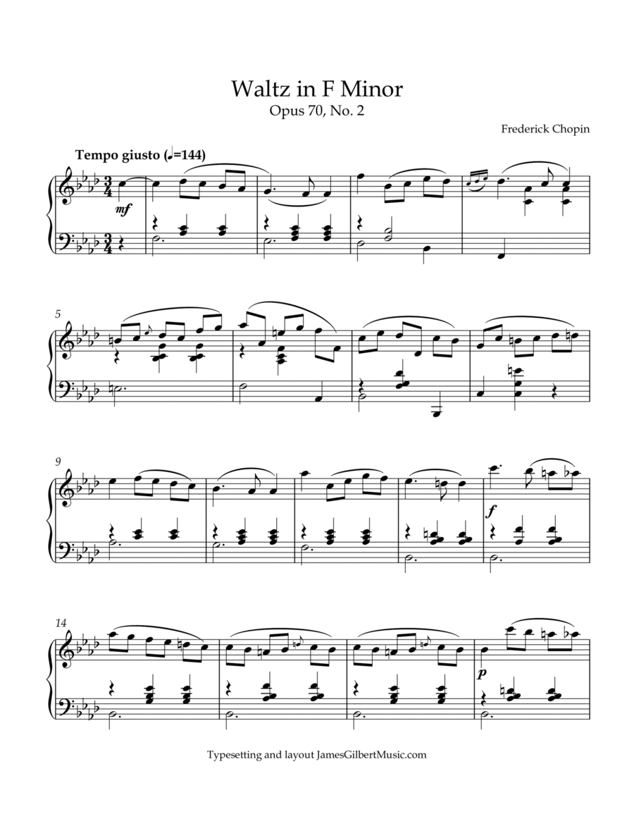 Waltz in F Minor, Opus 70 No 2 Piano Method scores gallery preview page 1