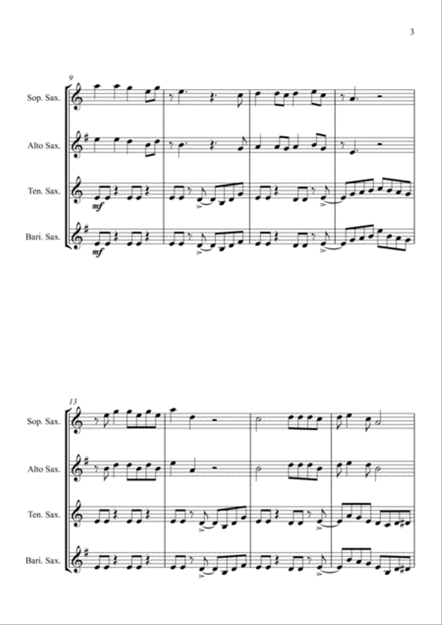 Smoke On The Water Saxophone Quartet scores gallery preview page 3