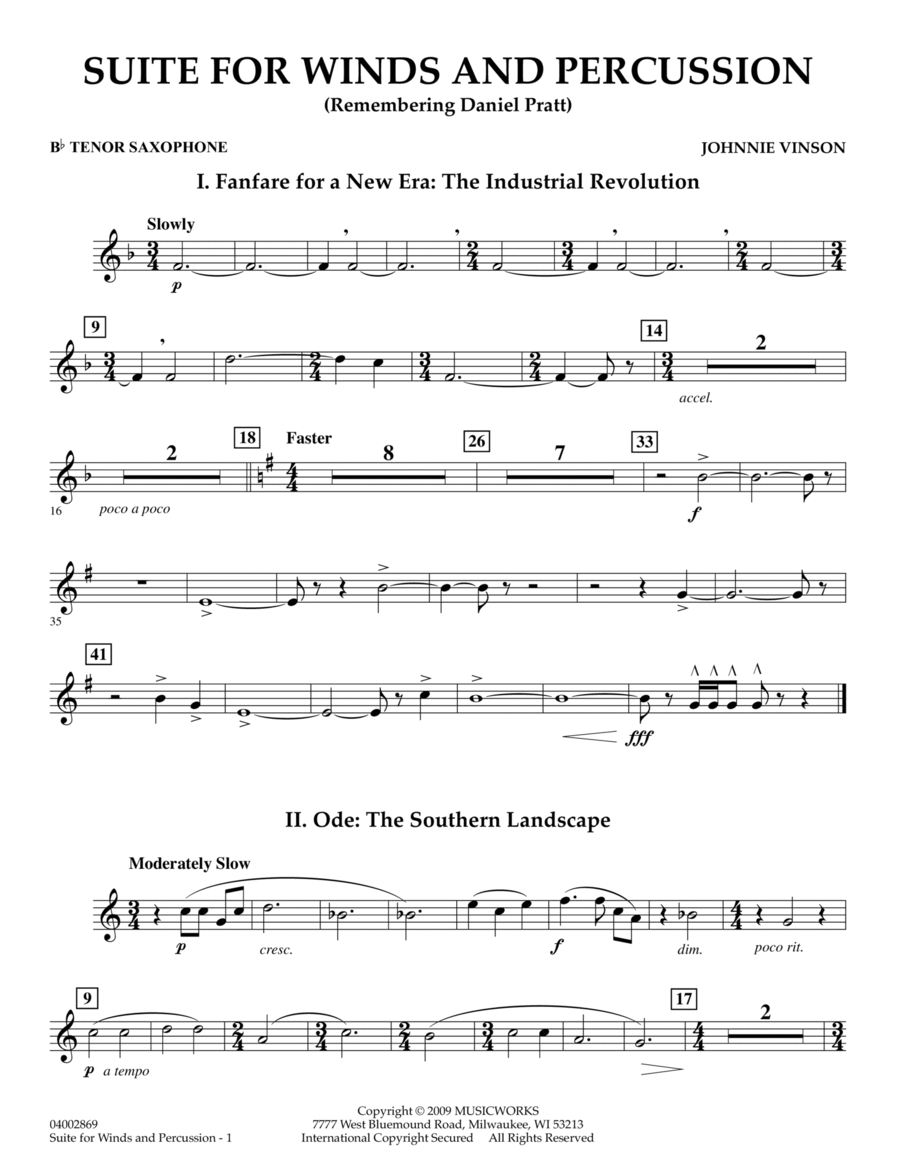 Suite for Winds and Percussion - Bb Tenor Saxophone Tenor Saxophone scores gallery preview page 1