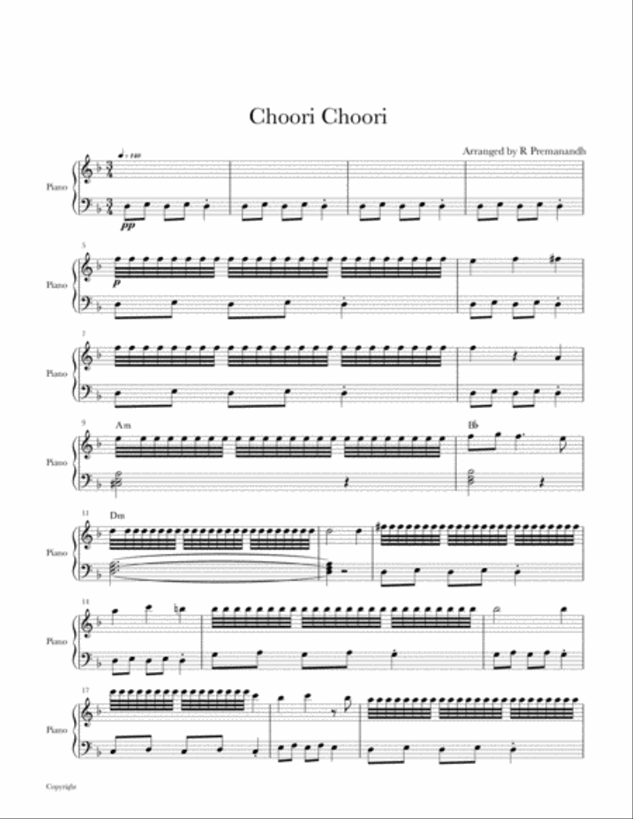Choori Choori Piano Solo scores gallery preview page 1