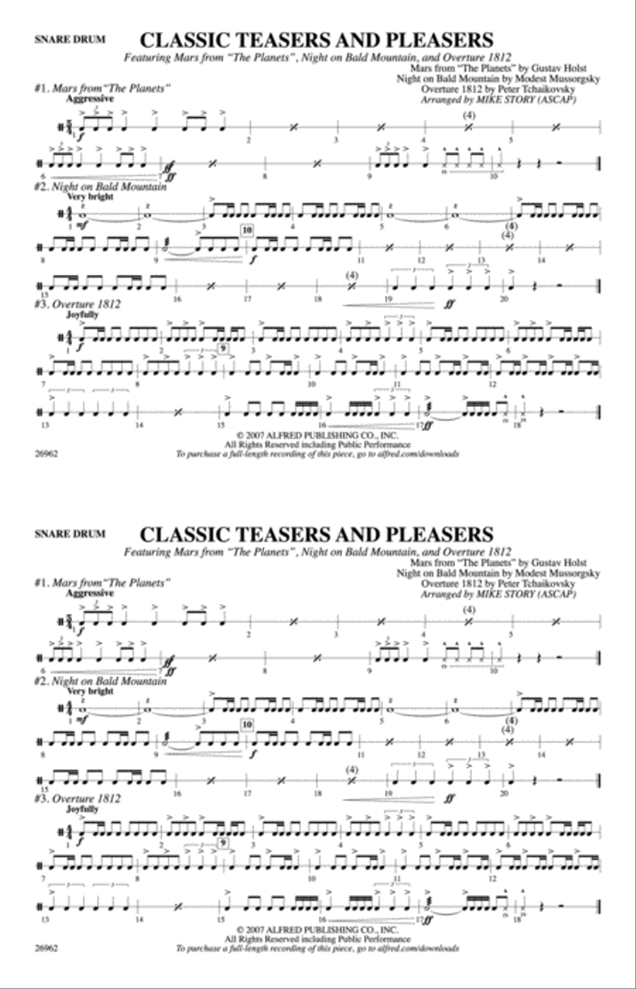 Classic Teasers and Pleasers: Snare Drum Marching Band scores gallery preview page 1