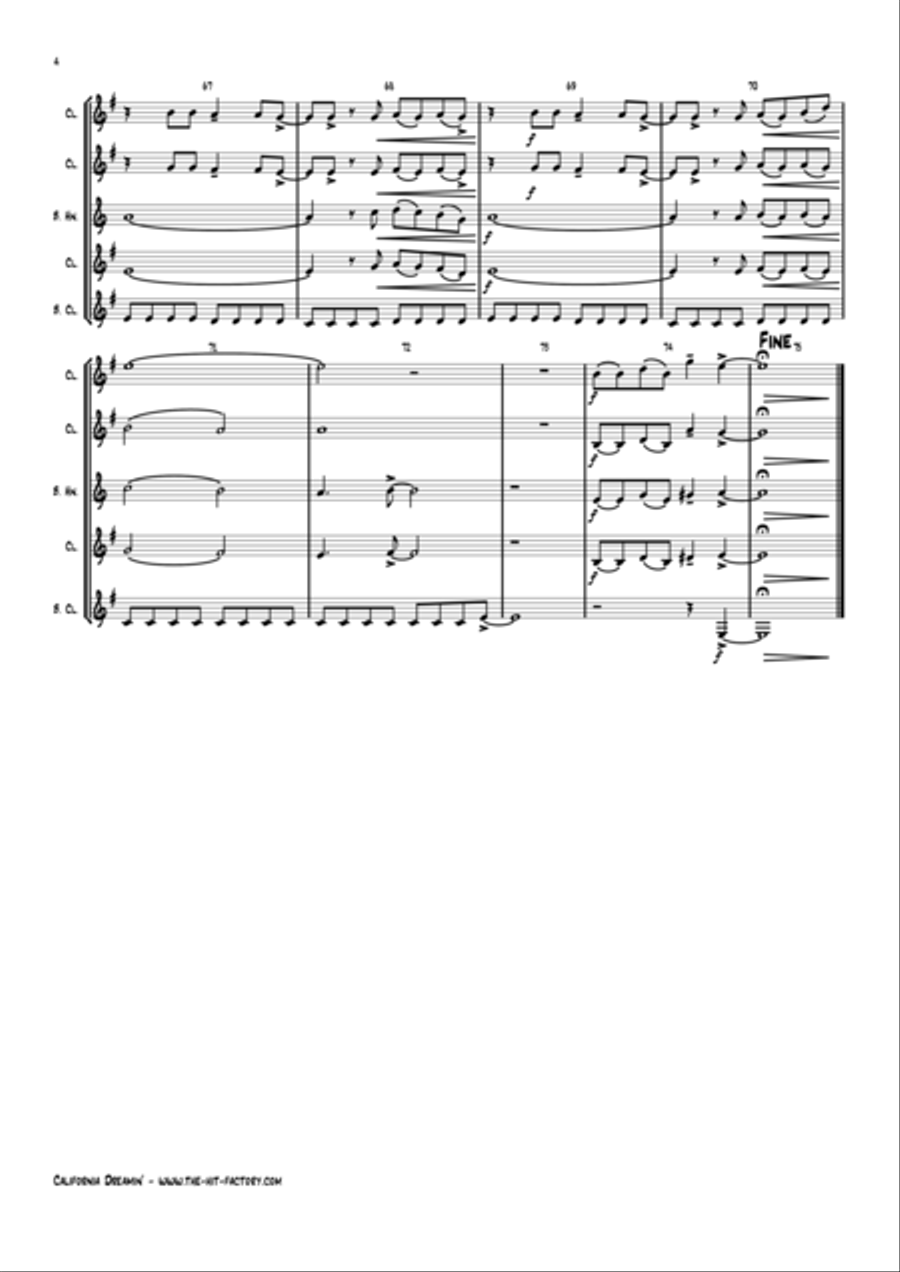 California Dreamin' Woodwind Quartet scores gallery preview page 5