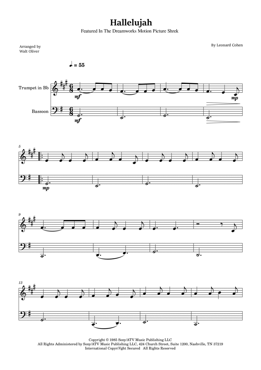 Hallelujah Bassoon scores gallery preview page 1