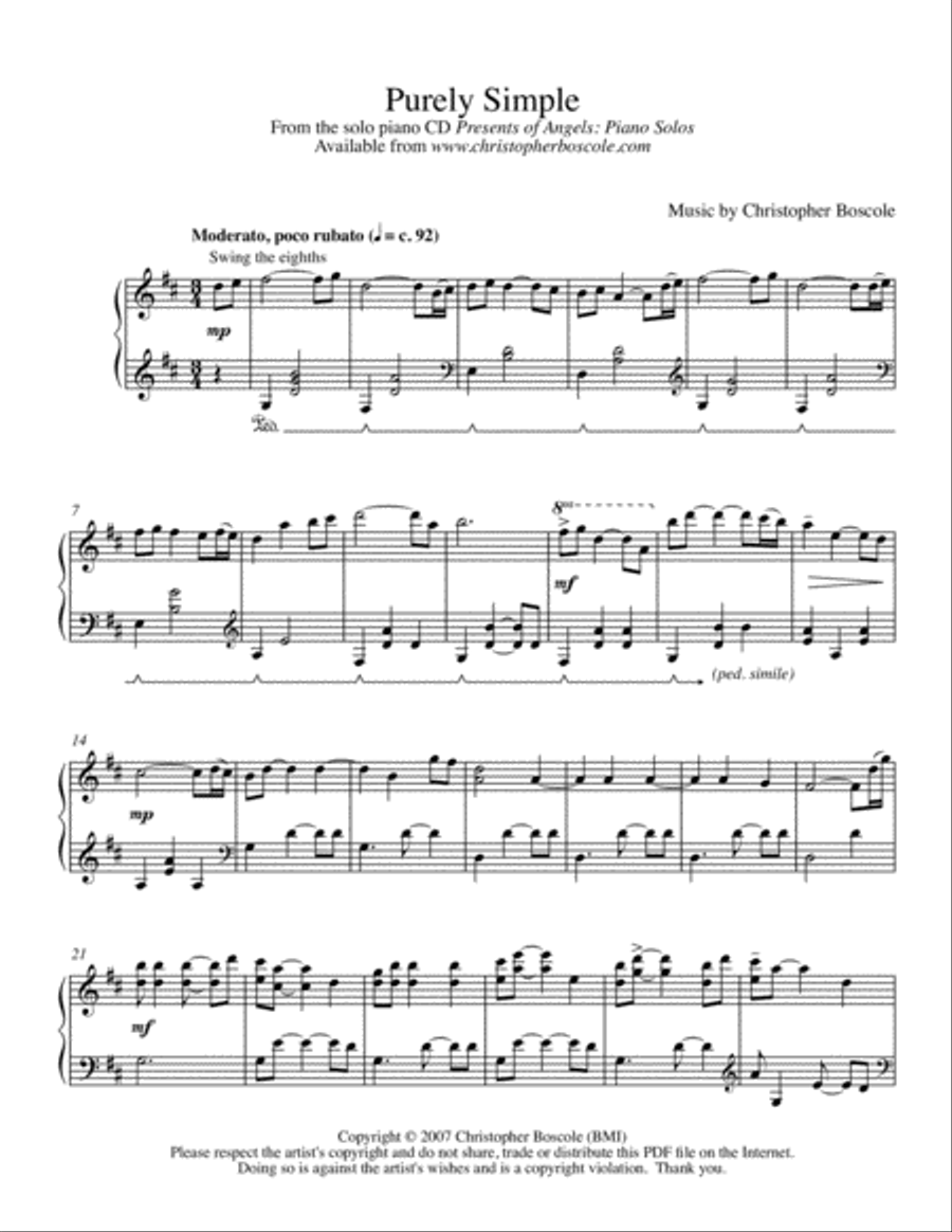 Purely Simple Piano Solo by Christopher Boscole Piano Solo scores gallery preview page 1