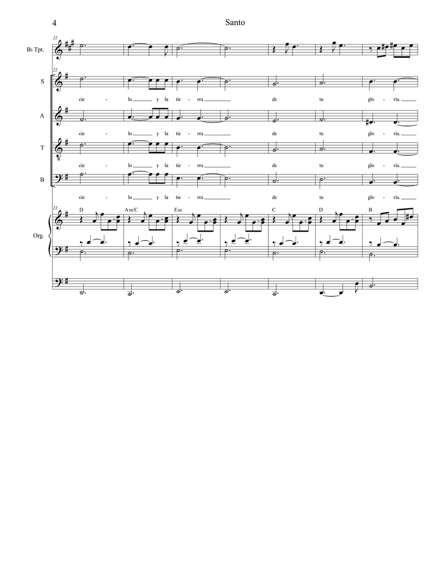 Santo (for SATB and Organ) 4-Part scores gallery preview page 5