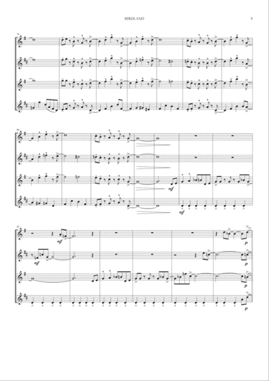 Birdland Birdland Woodwind Quartet scores gallery preview page 5
