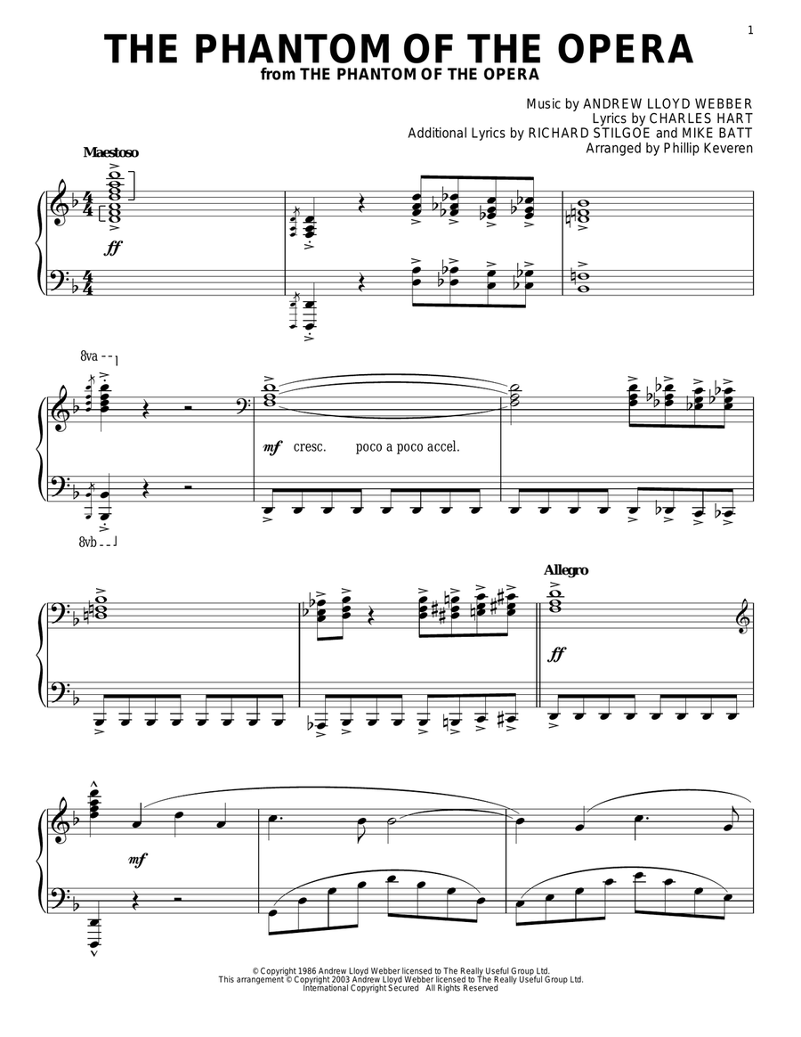The Phantom Of The Opera (arr. Phillip Keveren) Piano Solo scores gallery preview page 1