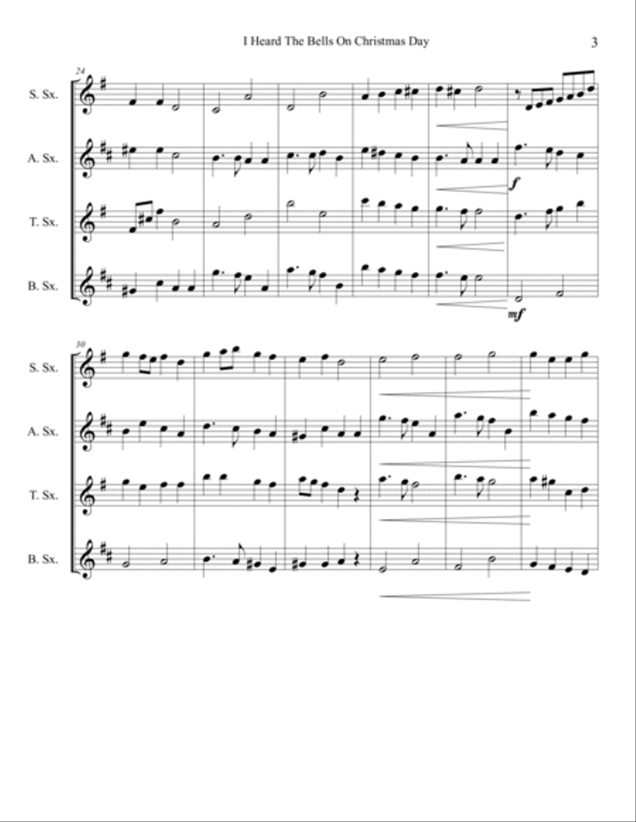I Heard The Bells On Christmas Day Saxophone Quartet scores gallery preview page 3