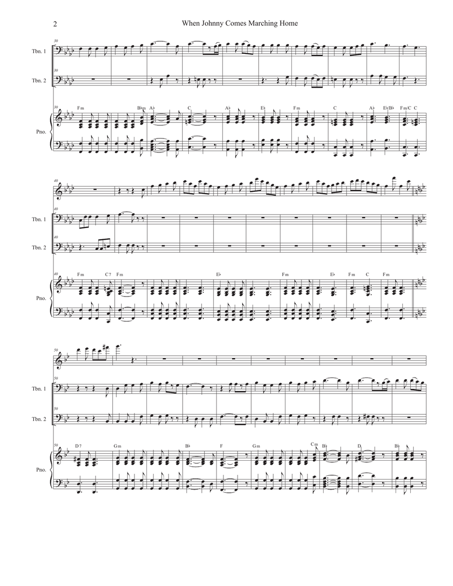 When Johnny Comes Marching Home (Trombone Duet) Trombone Duet scores gallery preview page 2
