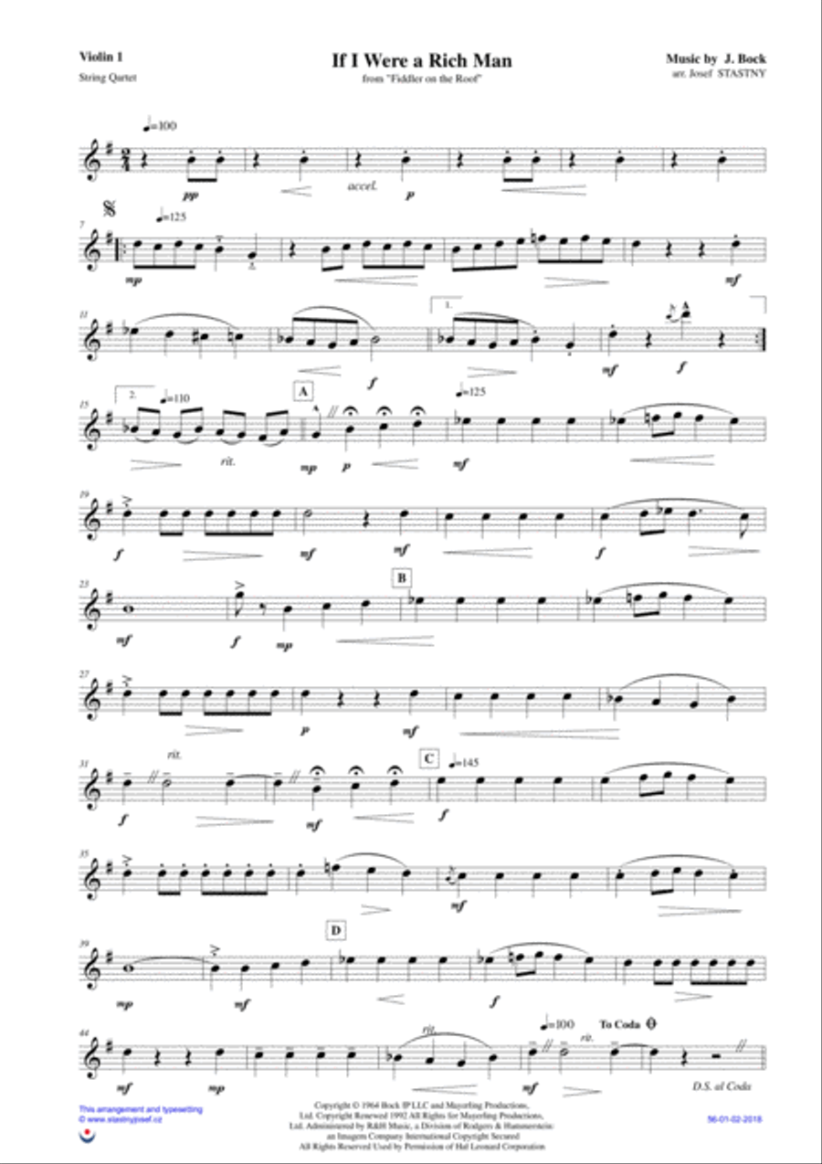 If I Were A Rich Man String Quartet scores gallery preview page 5