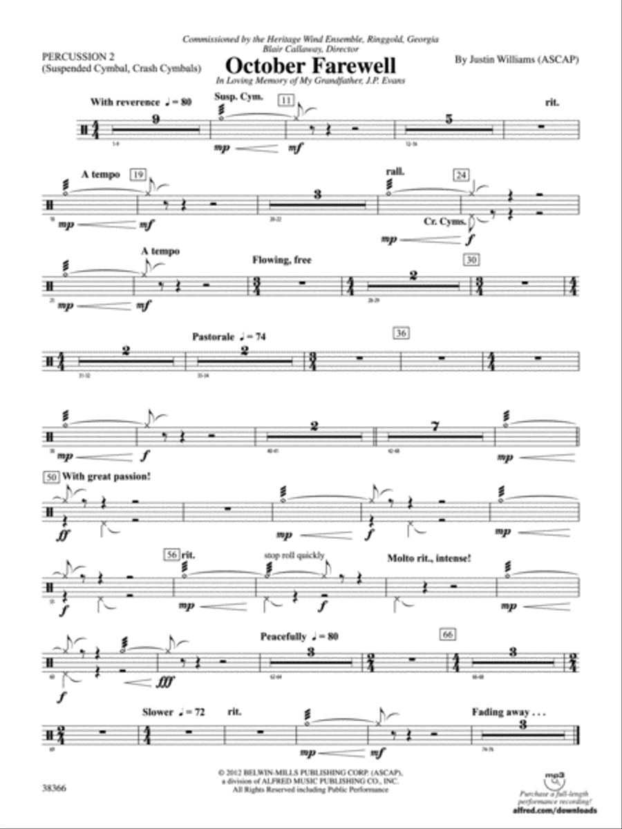 October Farewell: 2nd Percussion Concert Band scores gallery preview page 1