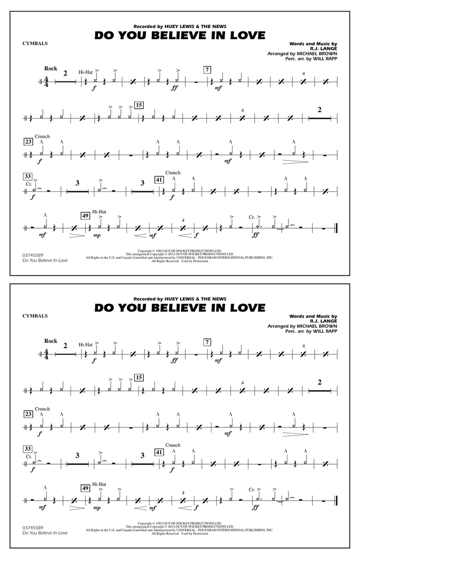Do You Believe In Love - Cymbals Marching Band scores gallery preview page 1