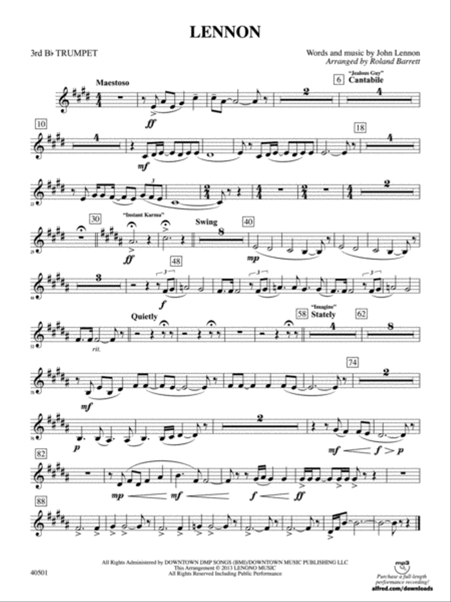Lennon: 3rd B-flat Trumpet Full Orchestra scores gallery preview page 1
