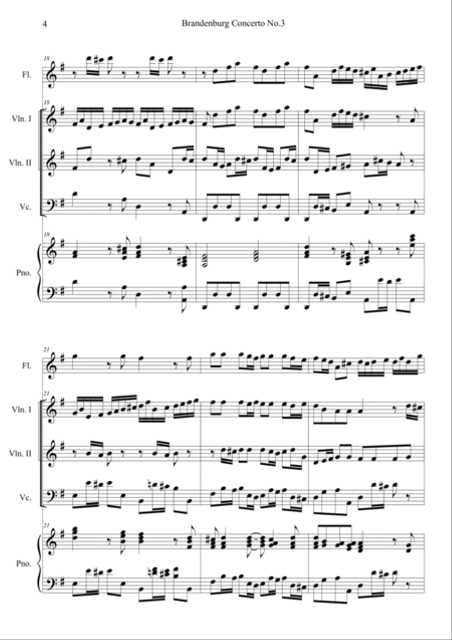 Brandenburg Concerto No. 3 in G Major (BWV 1048) Flute scores gallery preview page 4