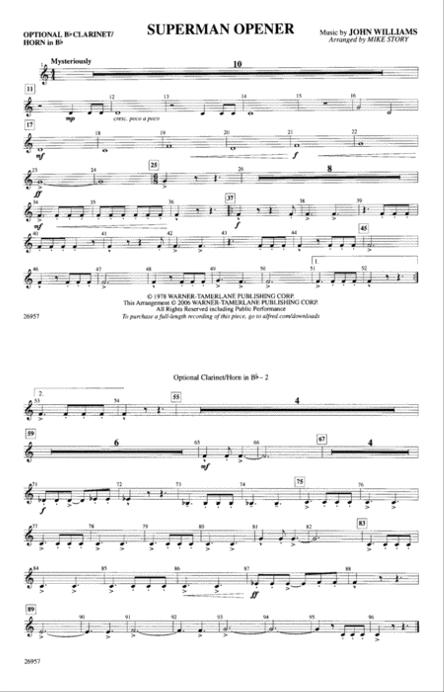 Superman Opener: Optional Bb Clarinet/Horn in Bb Marching Band scores gallery preview page 1