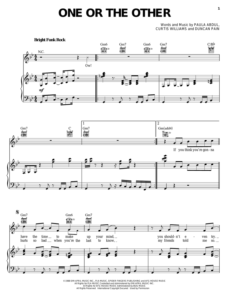 One Or The Other One Or The Other Piano, Vocal, Guitar scores gallery preview page 1