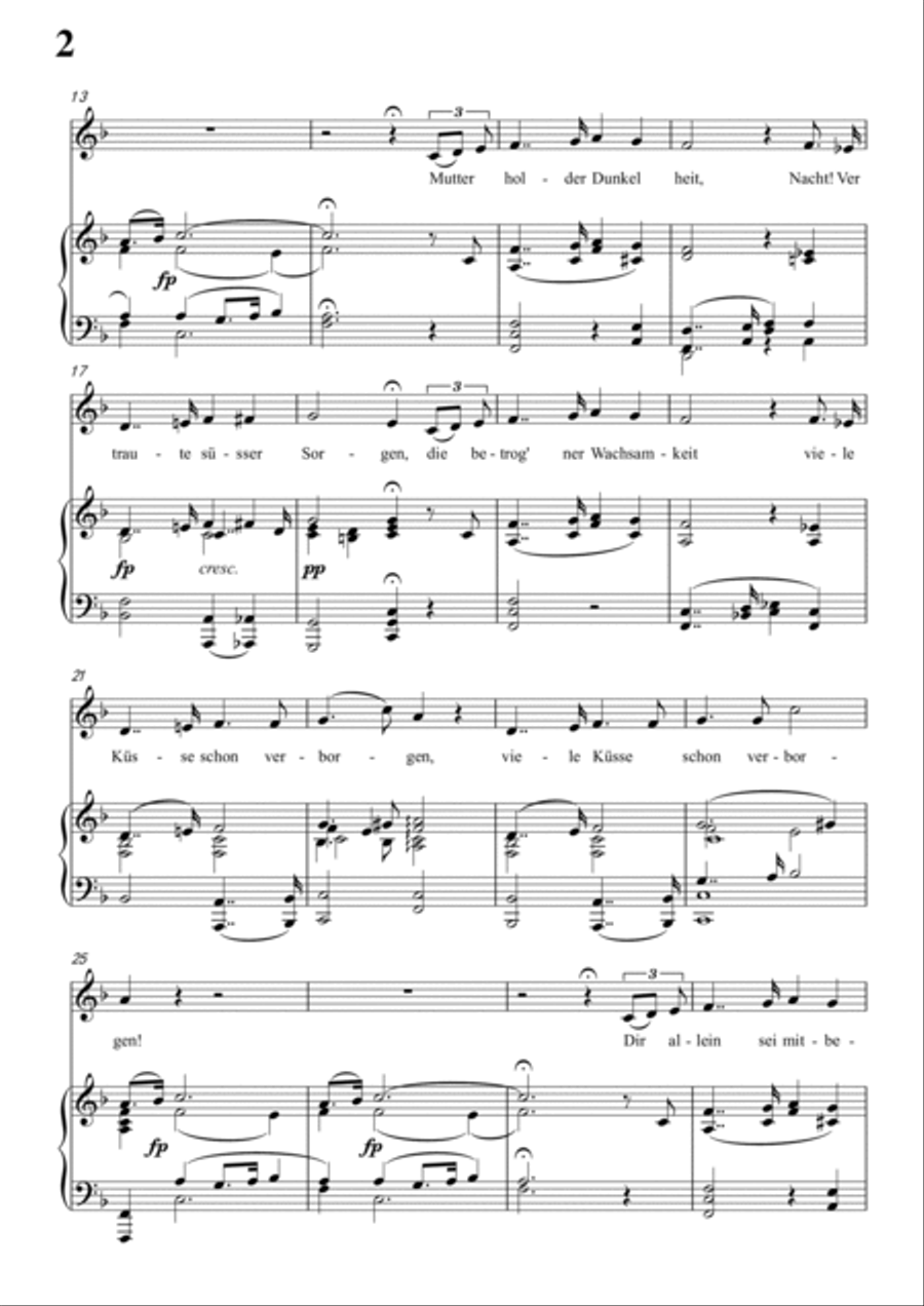 Schubert-Die Nacht in F D.358,for Vocal and Piano Voice scores gallery preview page 3