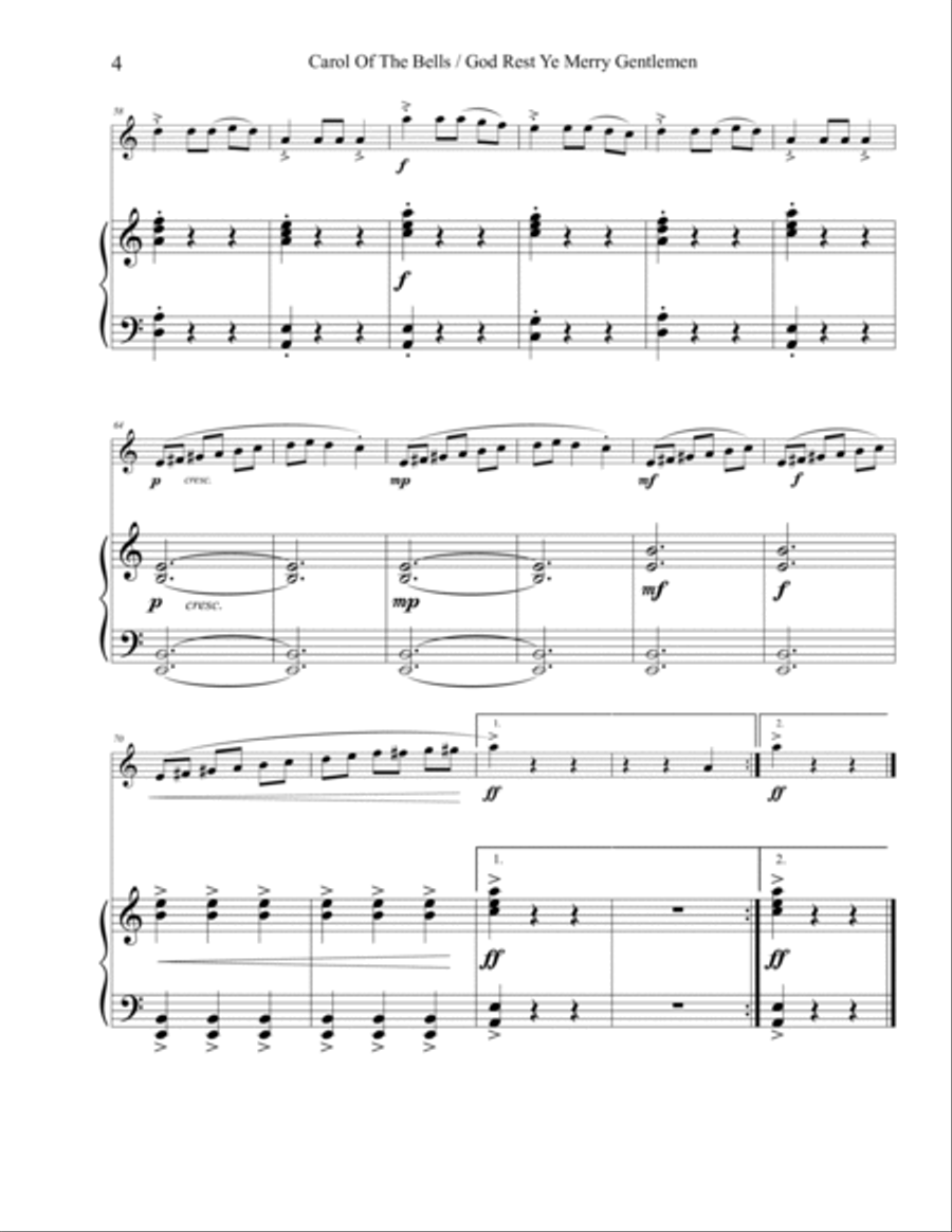 Carol of the Bells / God Rest Ye Merry Gentlemen - Flute Flute Solo scores gallery preview page 4