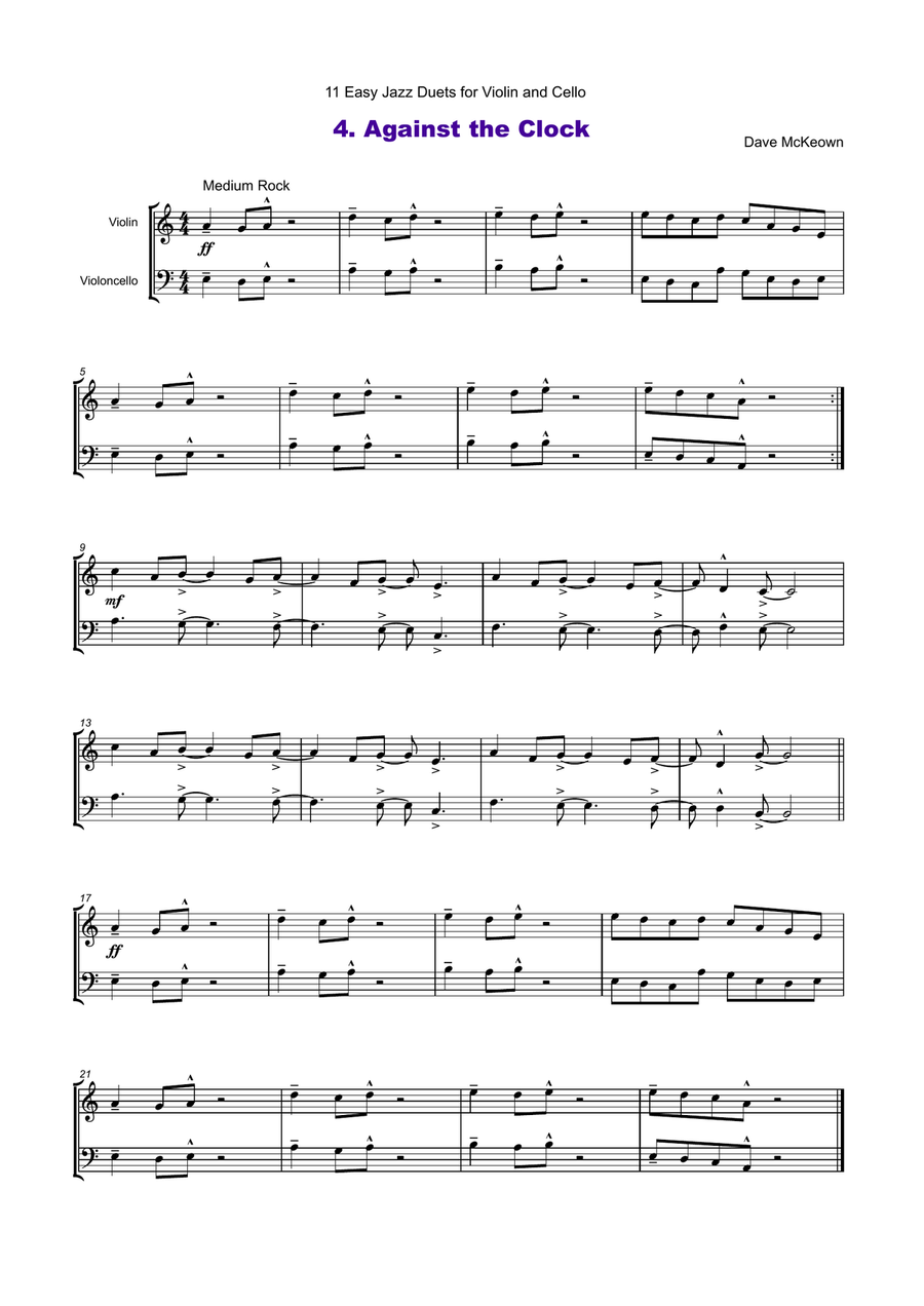 11 Easy Jazz Duets for Violin and Cello String Duet scores gallery preview page 5