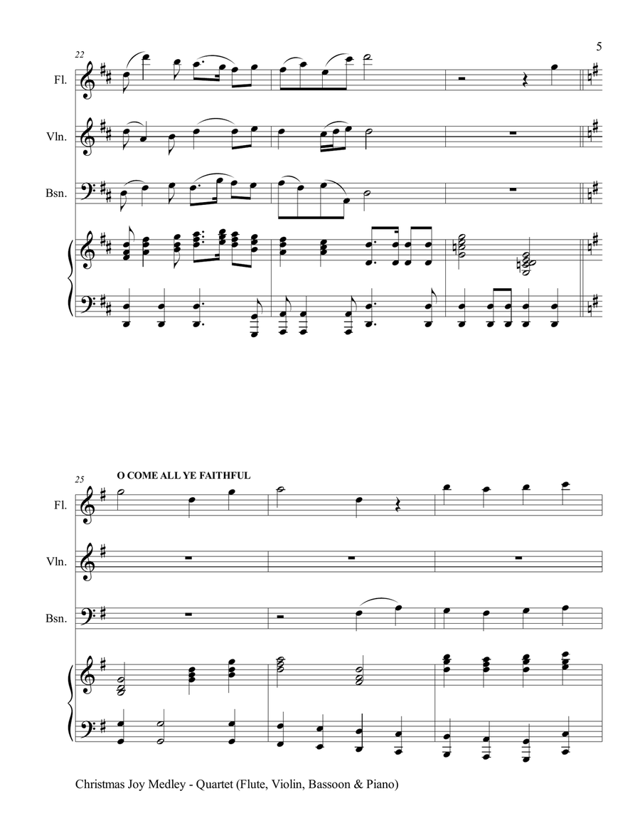 CHRISTMAS JOY MEDLEY (Piano Quartet - Flute, Violin, Bassoon and Piano with Score & Parts) Small Ensemble scores gallery preview page 6