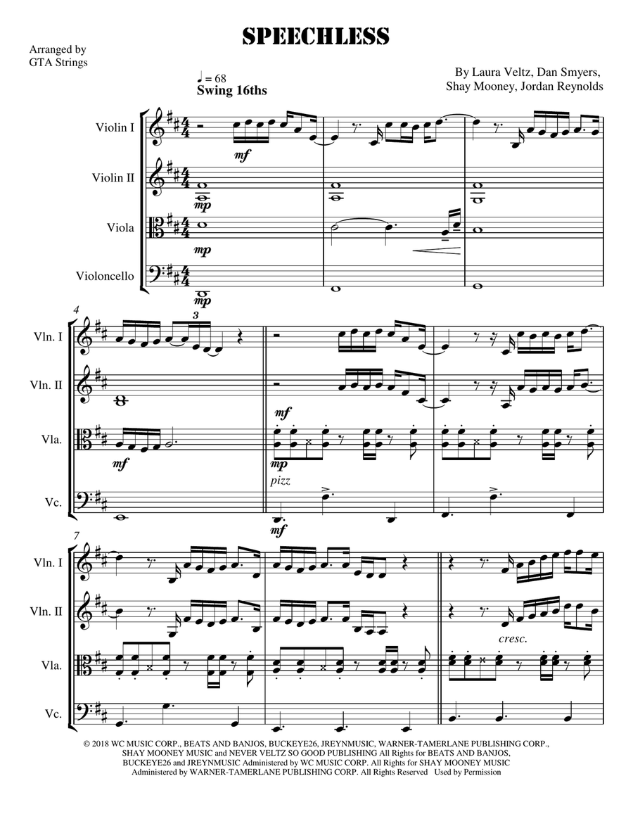 Speechless String Quartet scores gallery preview page 1