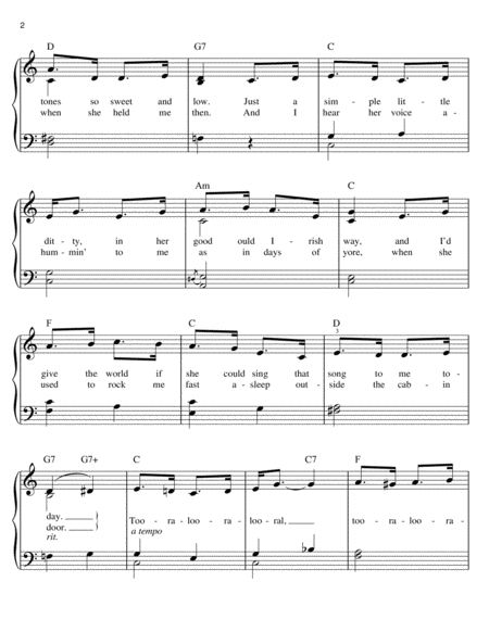 Too-Ra-Loo-Ra-Loo-Ral (That's An Irish Lullaby) Easy Piano - Digital Sheet Music