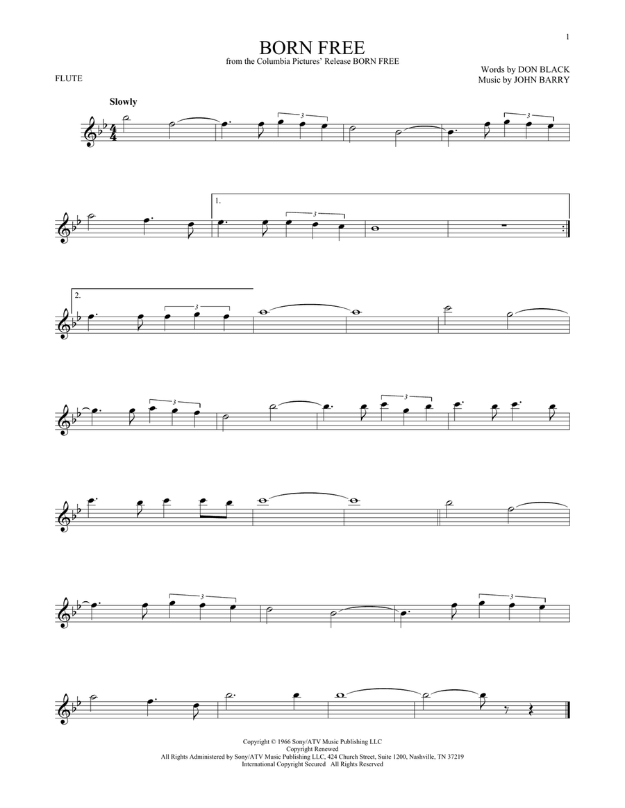 Born Free Flute Solo scores gallery preview page 1