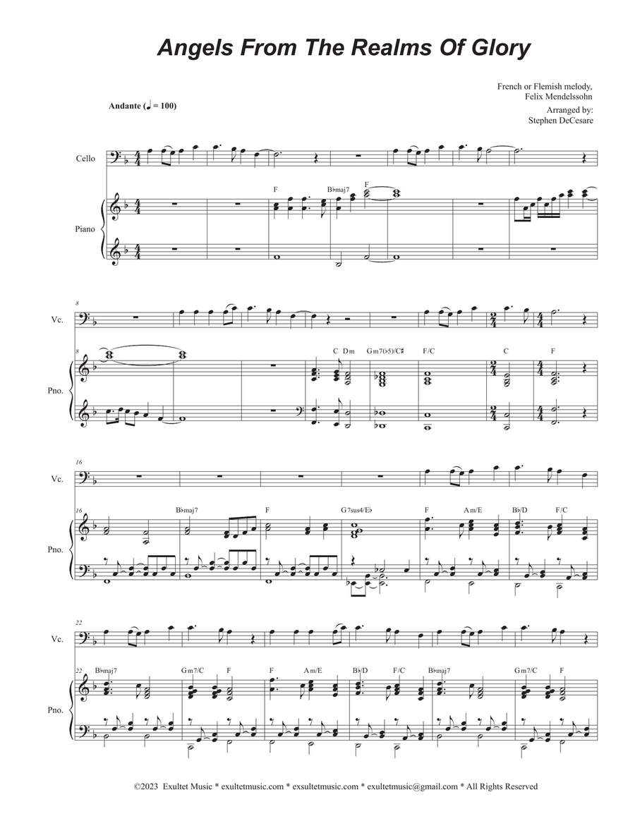 Angels From The Realms Of Glory (Cello solo and Piano) Piano scores gallery preview page 1